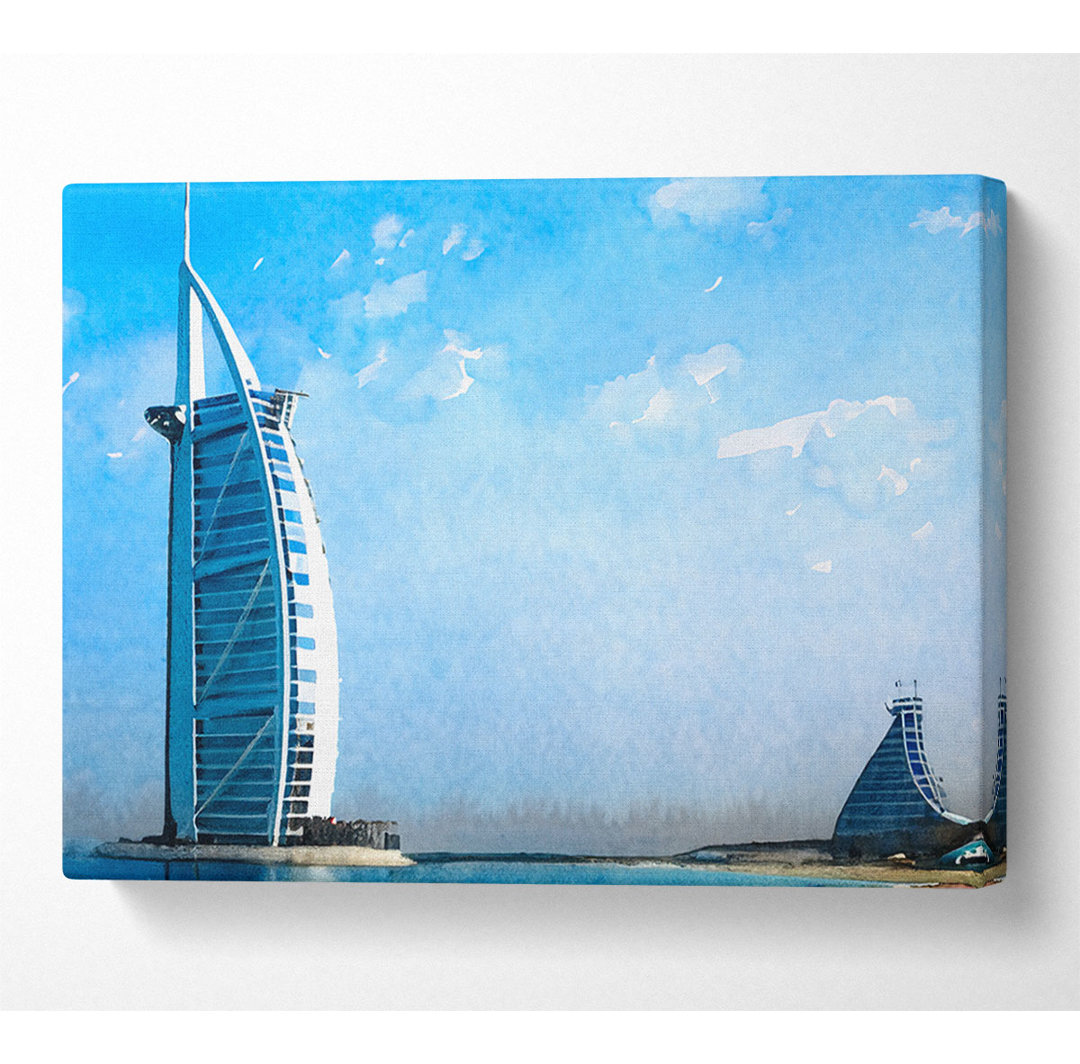 Burj Al Arab Dubai im Morgenhimmel - Leinwanddrucke auf Wrapped Canvas