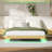 King Floating Bed Frame Of Oak Color, Wave Curve Wood Texture, Led Lights, High - Strength Frame, Invisible Suspension, Resistance For Size, Colored With Metal No Box Spring Required, Suspension-1634865827-1634865824