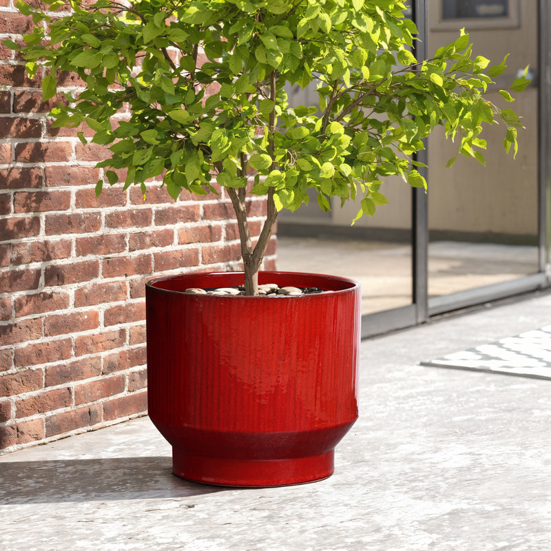 Pot à fleurs rond rouge en céramique, H 11,61 po x l 13 po x P 13 po