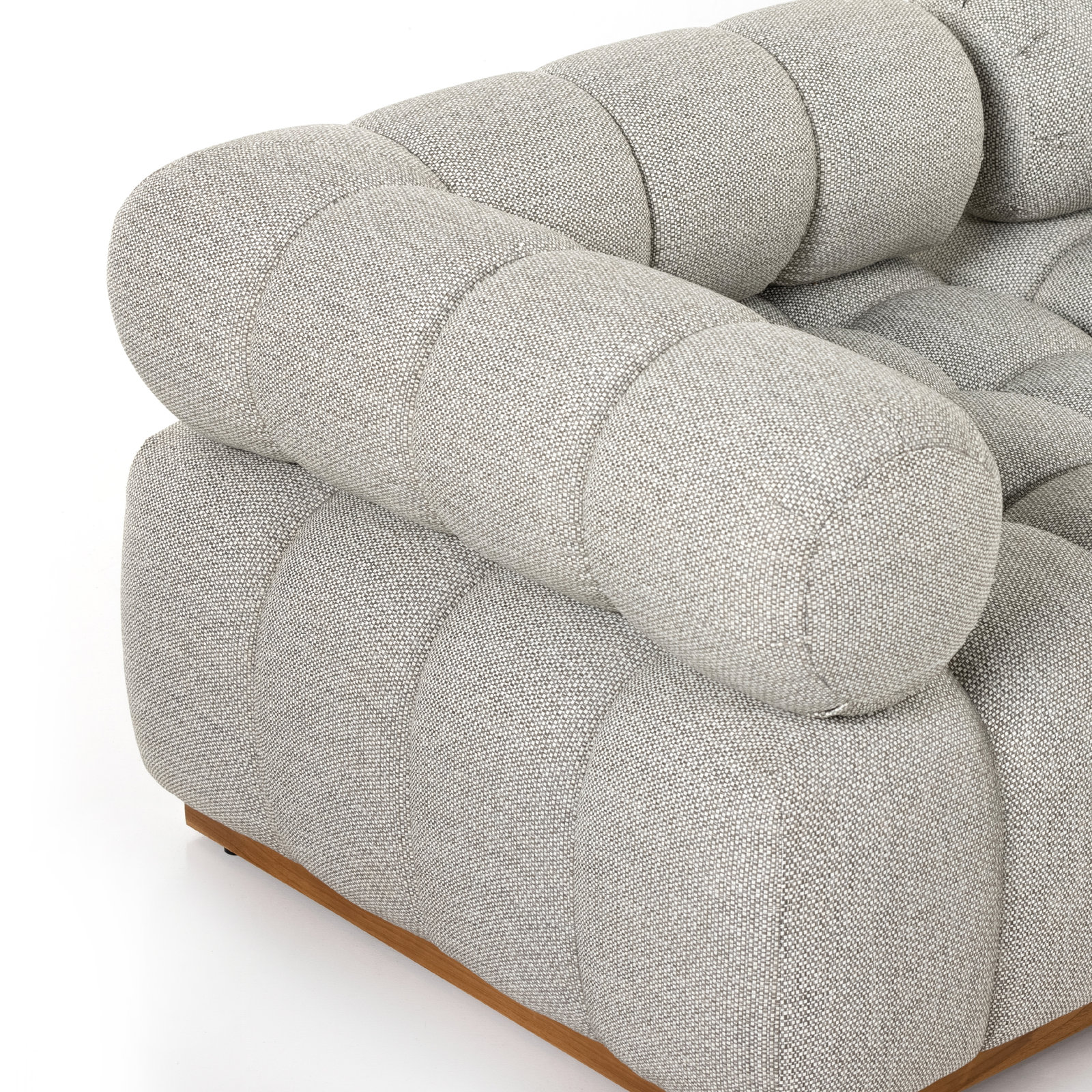 Martinique 110" Teak Patio Sectional, Alessi Fawn Cushion/Natural Teak Frame