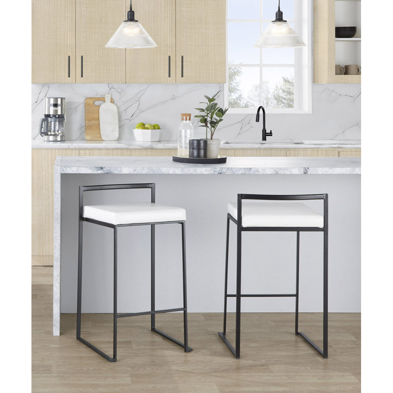 Tabouret de bar et de comptoir Ernestine, Simili cuir blanc, Noir, Tabouret de comptoir (siège d'une hauteur de 27 p
