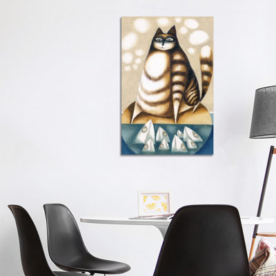 Fish And Big Cat - Wrapped Canvas Painting