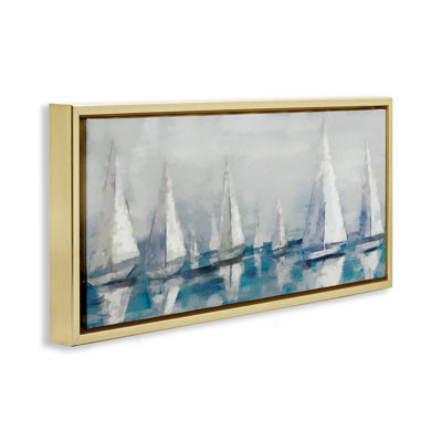 Sailing Fleet Boats Brown Framed Floater Canvas Wall Art by Ziwei Li