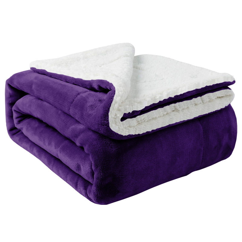 Couverture réversible en molleton ultra-doux Sherpa, Lit simple, Mauve