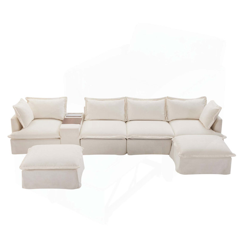 Modular Sofa with Ottomans and Functional Console_Sofa_Modular_N723S016, Beige