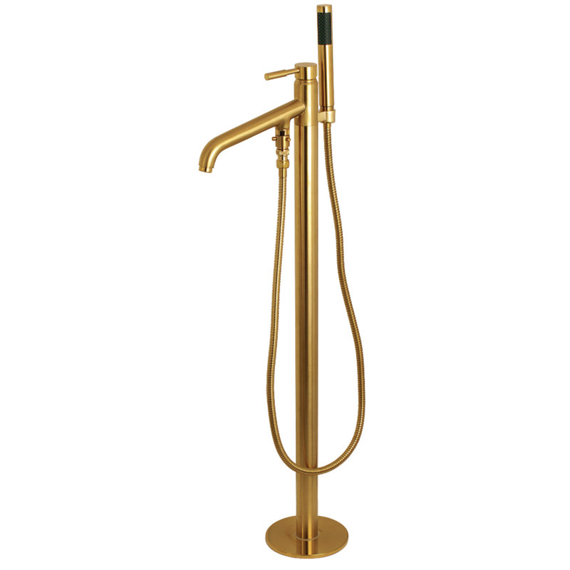 Kingston Brass Concord Single-Handle 1-Hole Freestanding Tub Faucet with Hand Shower, Satin Brass