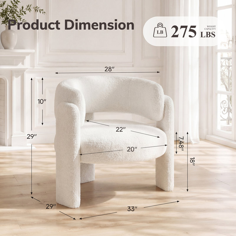 33" Wide Upholstered Modern 3-Legs Barrel Accent Chair, Cream Fabric