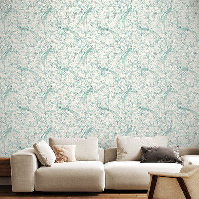 Bird Toile - Dark Denim 10m Wallpaper