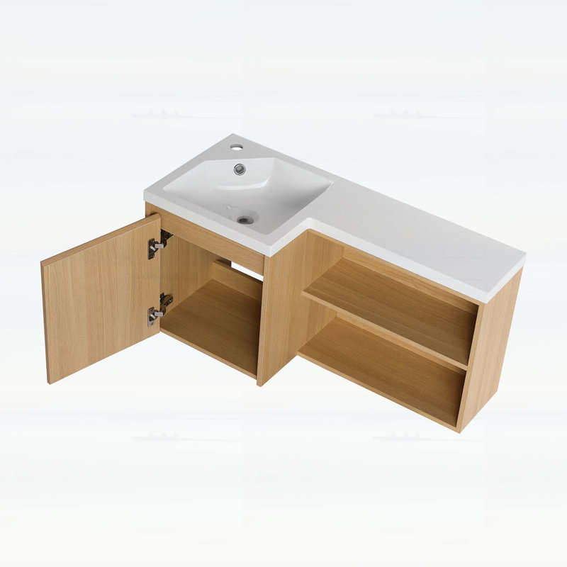 Corner Floating Bathroom Vanity with Resin Sink