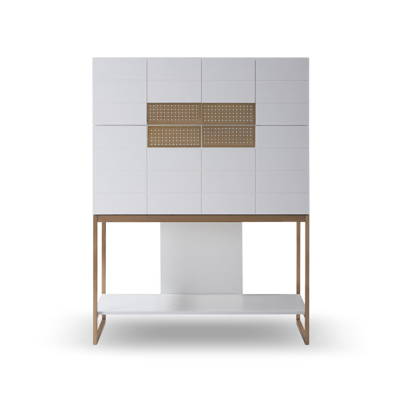 Gunver Metal Base Secretary Desk, White, Bronze