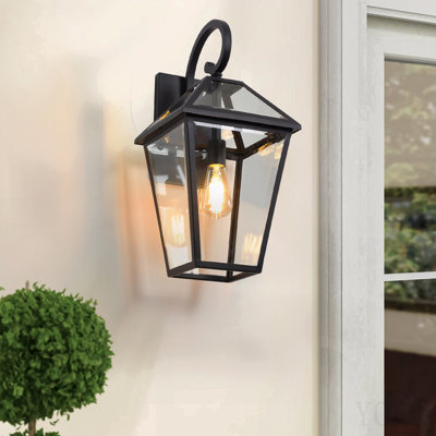 21"(H) 1-Pack Outdoor Wall Lantern Light – Modern Black Metal & Clear Glass Sconce For Porch, Patio, And Garden Lighting (Bulb Not Included)