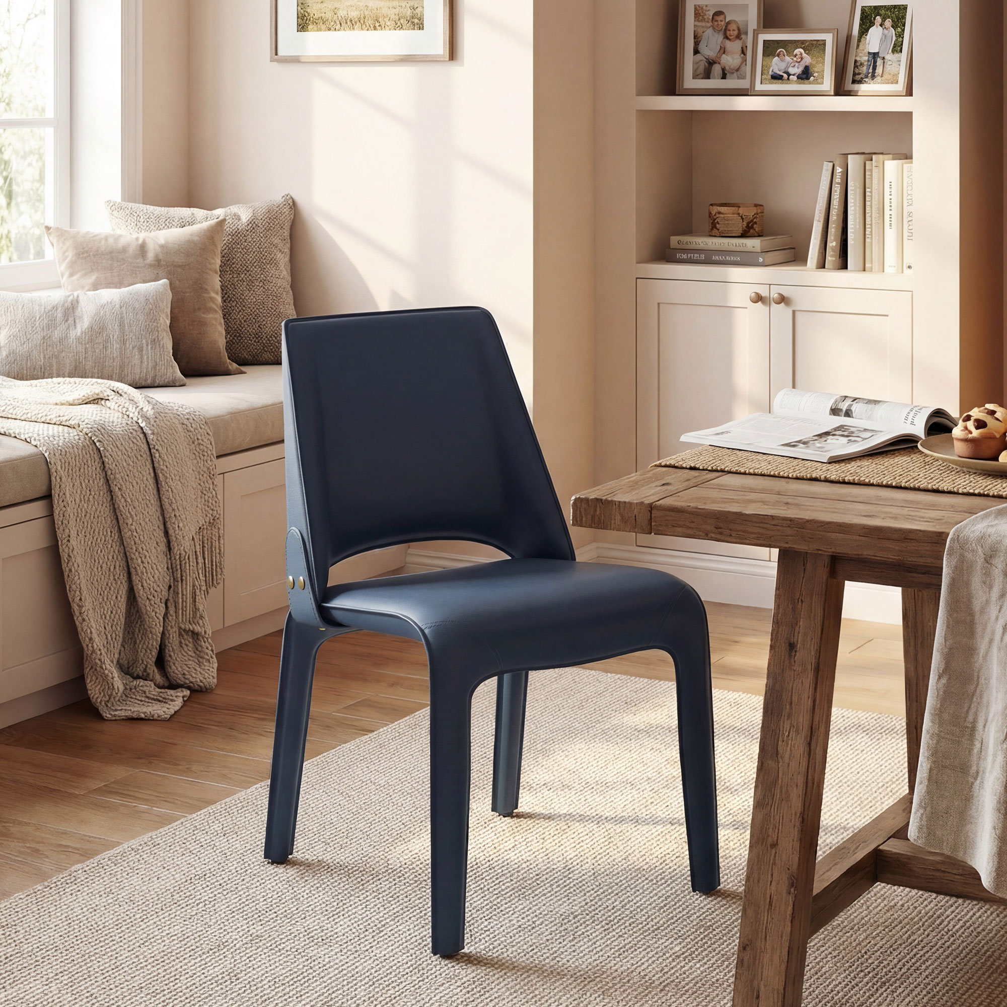 Vannes Vegan Leather Dining Chair, No Assembly Needed, Blue, 1