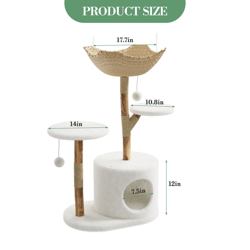 Arbre à chat moderne, poteau à griffer pour chat avec lit pour chat d'intérieur en osier naturel