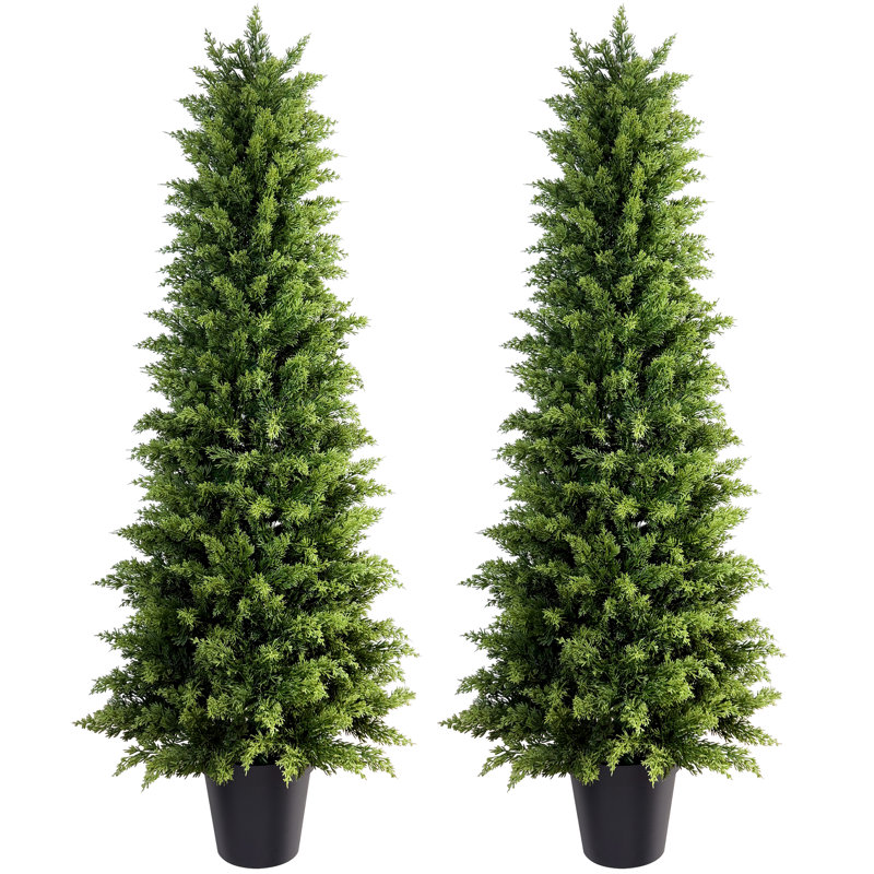 Faux Cypress Tree in Pot - Set of 2 Artificial Plants Outdoor Indoor for Office Christmas Decor, 153cm