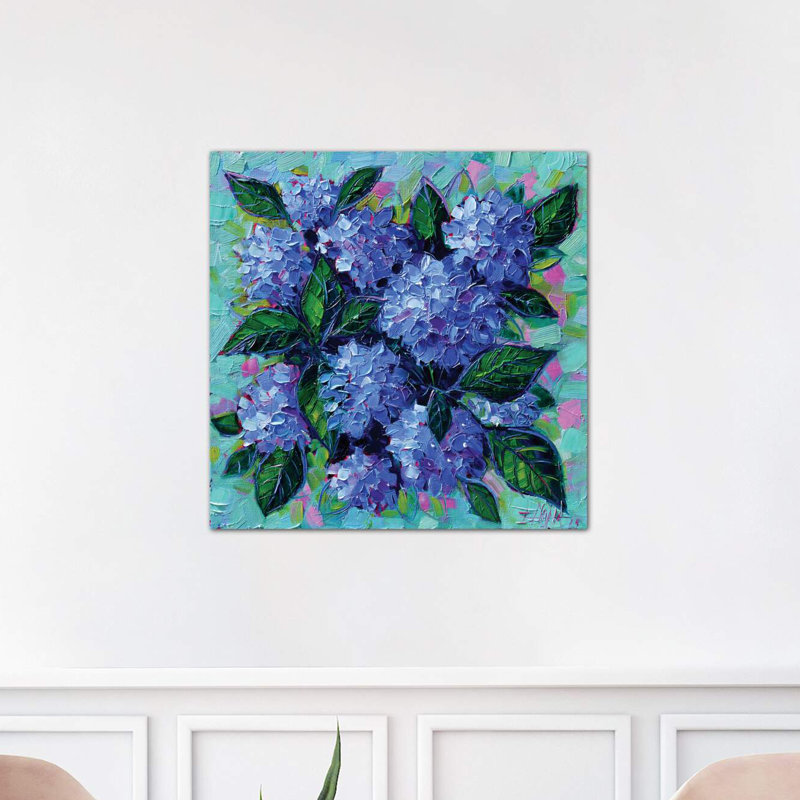 Blue Hydrangeas by Mona Edulesco - Wrapped Canvas Painting, 45.72 cm H x 45.72 cm W x 1.91 cm D
