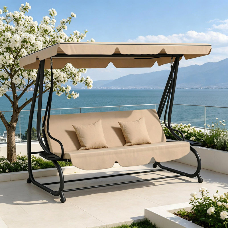 Banc autoportant, balancelle avec support, auvent réglable, coussin et coussins