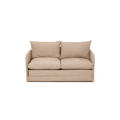 Modern 2-Seat Sofa Bed, Beige Linen Fabric, 55.1 x 27.6 x 25.9 inches | 100% Metal Frame, Converts to Full Bed (78.7 x 55.1 inches) | Stylish and Functional Sleeper Sofa for Living Room or Guest Room