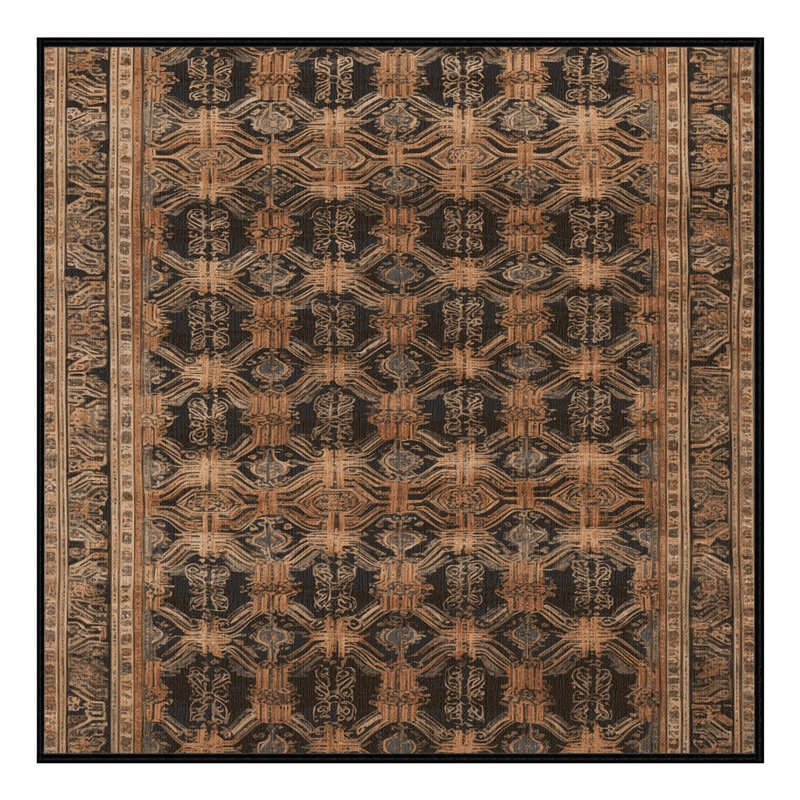Tapis art déco brun lavable à la machine, Carré 3 pi