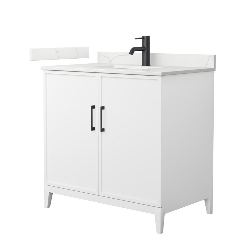 Ensemble de meuble-lavabo simple 36 po avec plateau en quartz Elan, Simple, Noir mat