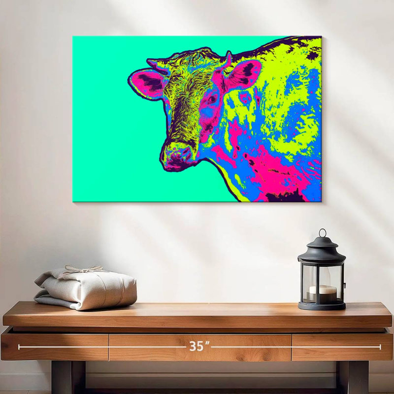 Vache au néon, H 16 po x l 24 po