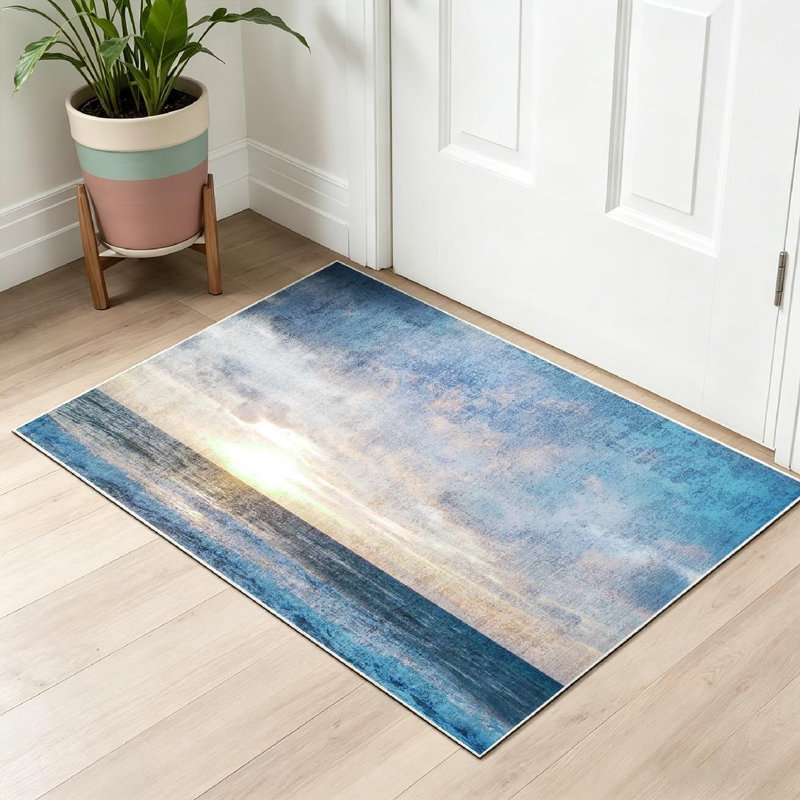 Magnifique tapis d'intérieur de plage tropicale transparent lavable à la machine avec coucher de soleil
