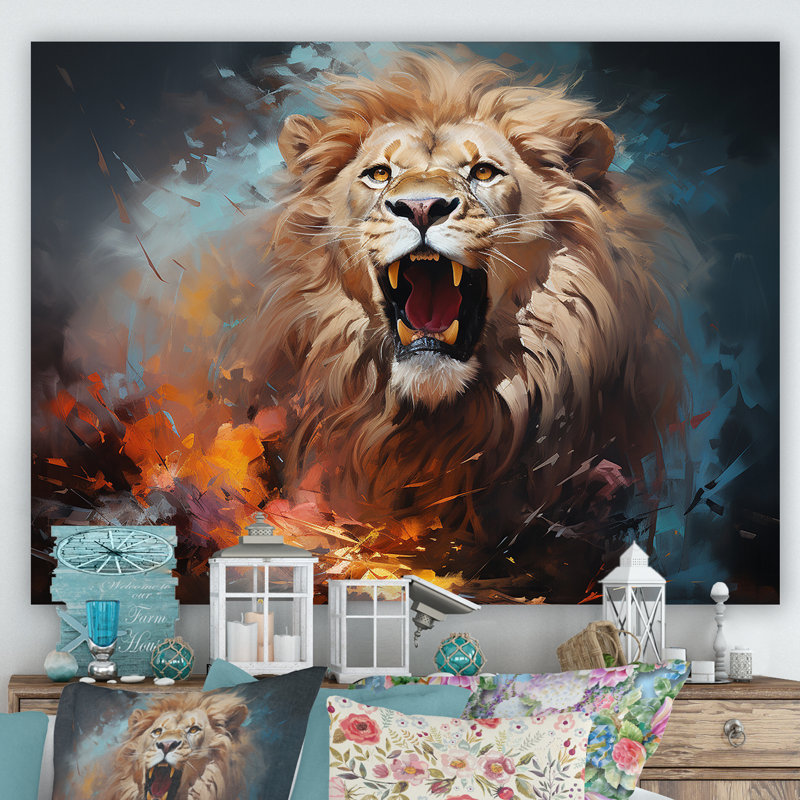 Lions, énergie indomptée sur toile, H 24 po x l 32 po x P 1 po, Toile tendue