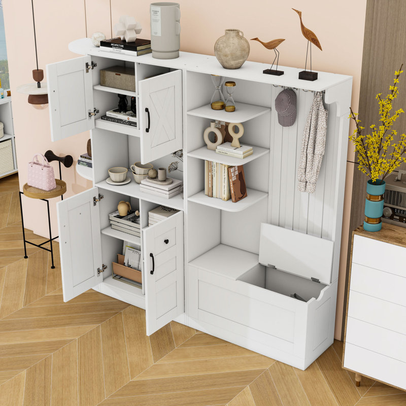 Hall Tree with Storage Cabinet, Bench and Hooks