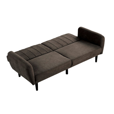 Contemporary Convertible In Brown, With Channeled Back, - C Charging, And Soft Arms 2 Seat Fabric, Arms, Foam Filler