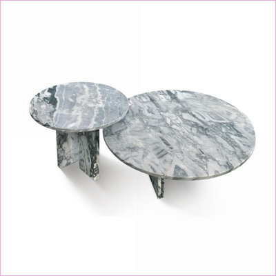 Ensemble de tables basses en marbre bleu gris naturel pour le salon, conception imbriquée peu encombrante, surface polie facile à nettoyer