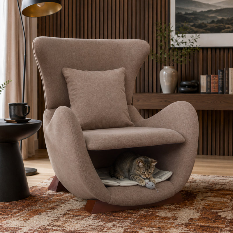 Chaise d'appoint moderne pour animaux de compagnie avec siège incurvé et coin caché pour la chambre à coucher et le coin lecture