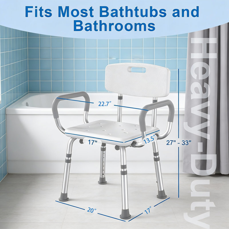 Heavy Duty Shower Chair With Arms And Back Height Adjustable Safety Bath Seat