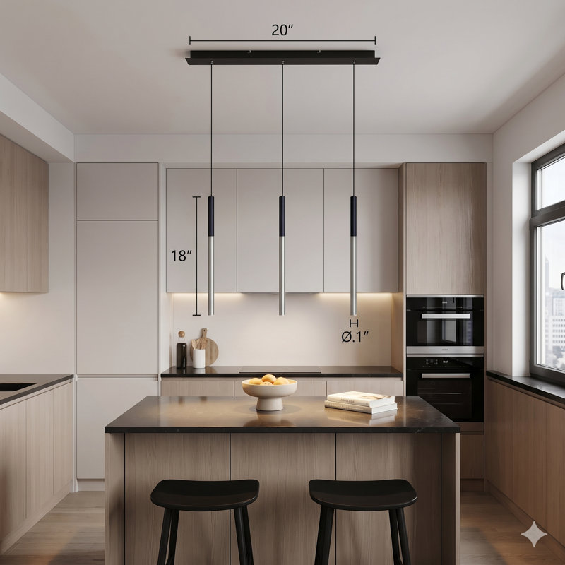 Baileyton 3 - Light Kitchen Island Pendant, Black Top and Brushed Nickel