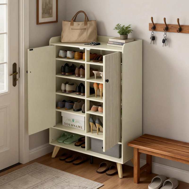 5-Tier 24 Pair Shoe Storage Cabinet With Two Fluted door