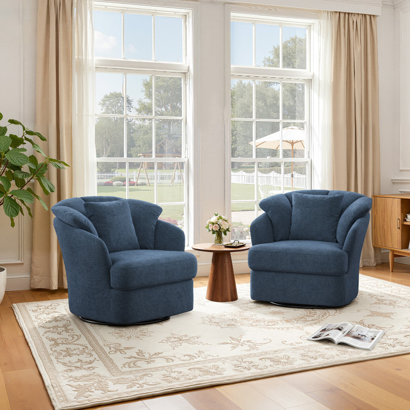 Metal Ring Barrel Chairs Mid Century Modern Fabric Accent Chairs, Swivel Barrel Chairs With Soft Padded Armrest, Steel Blue