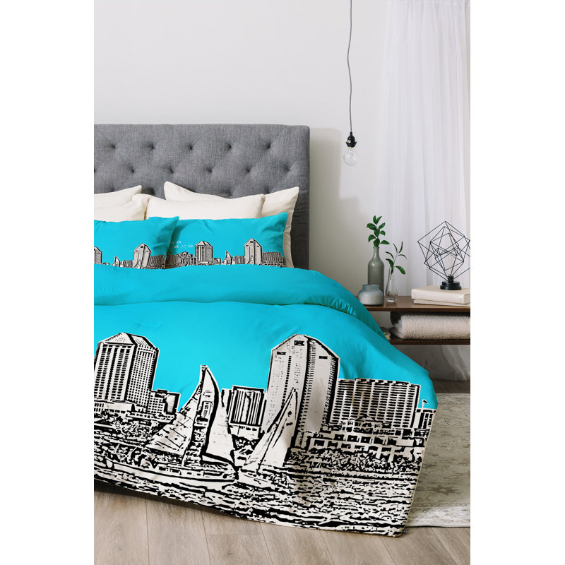 Ensemble de housse de couette San Diego, Housse de couette pour grand lit et 2 taies décor, Ciel