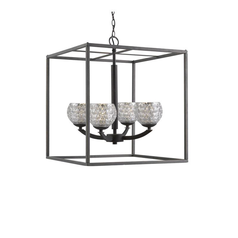 Luminaire rectangulaire à 4 lumières unique Heavner, Cylindre faux opale, Halogène