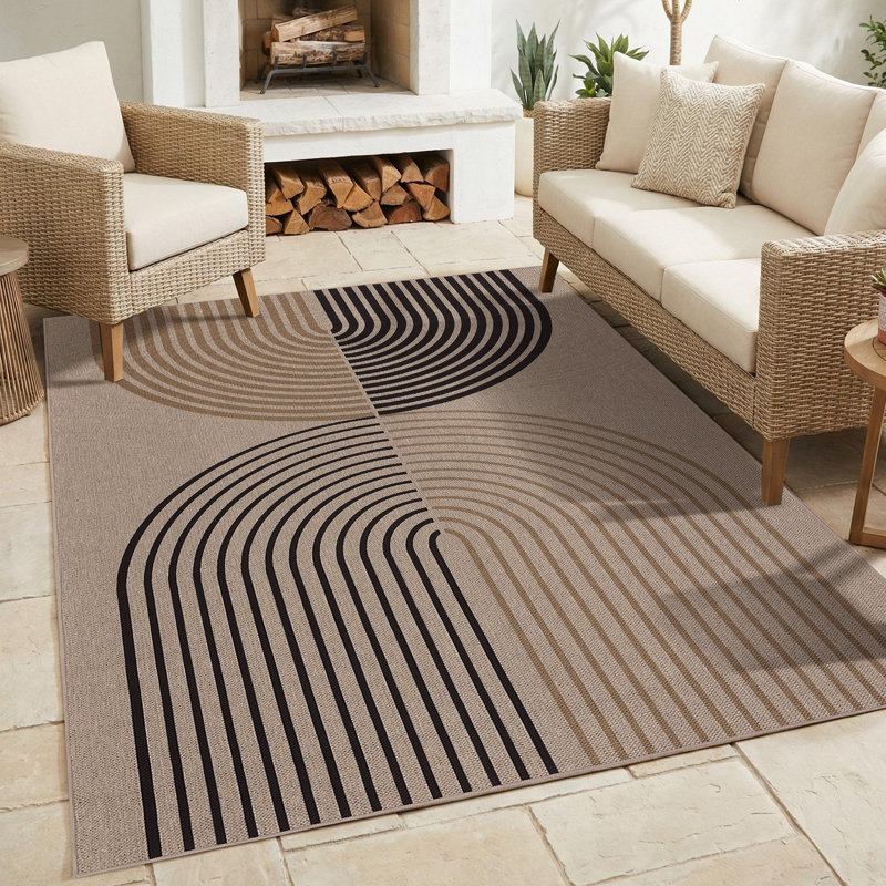 Tapis à rayures en jute Modern Modern, Rectangle 8 po x 10 po, Beige