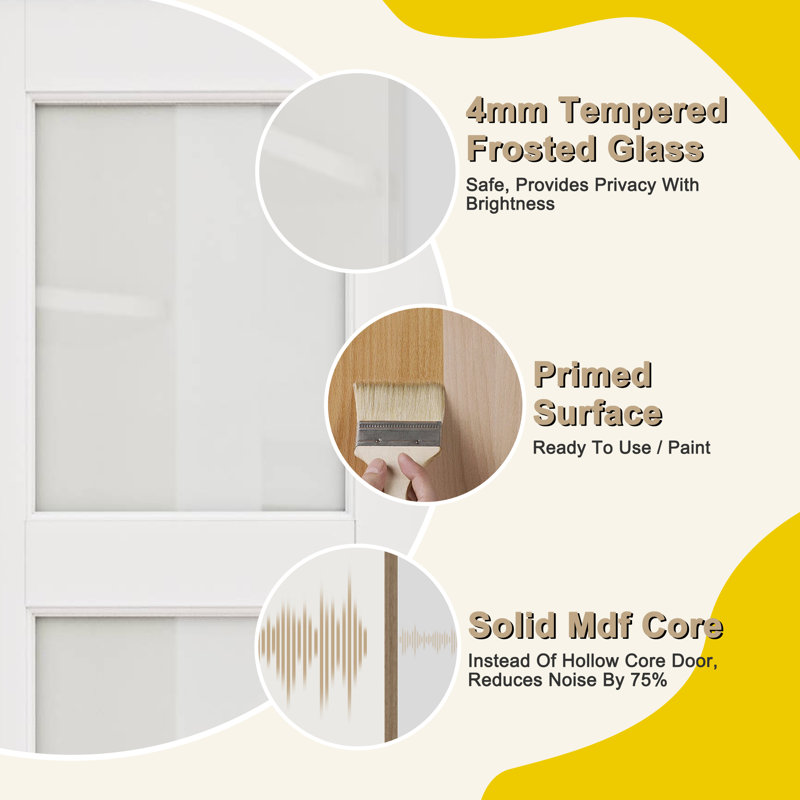Porte de garde-manger coulissante en verre givré 3 portes avec verrou d'intimité et fermeture en douceur, 30 po x 80 po