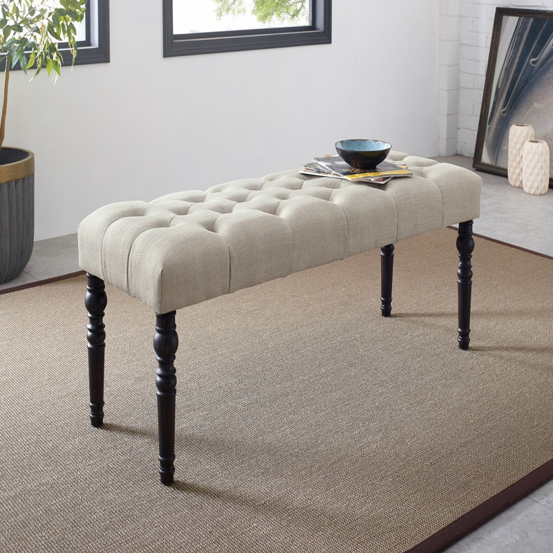 Fabric Tufted Turned Leg  Dining Bench, Tan
