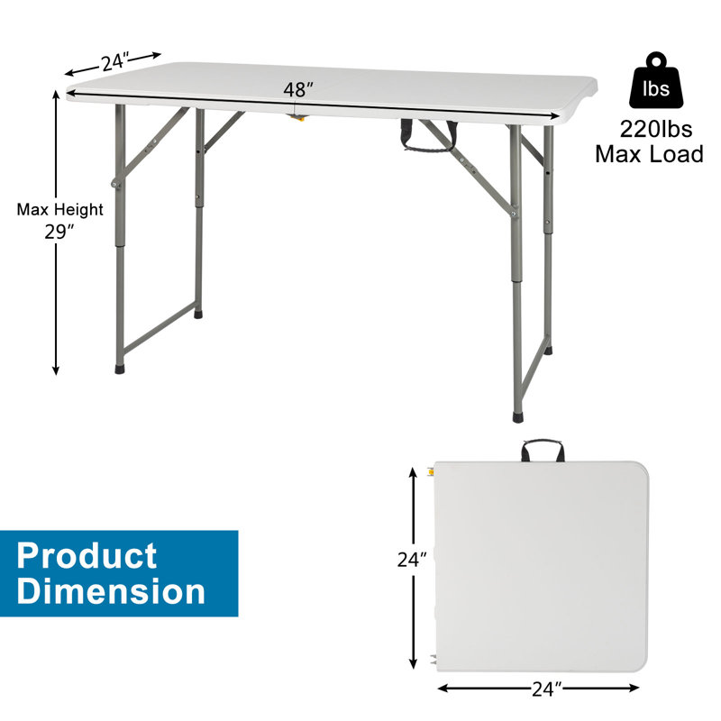 Table de camping d'extérieur rectangulaire L 48 po x l 24 po Shamila