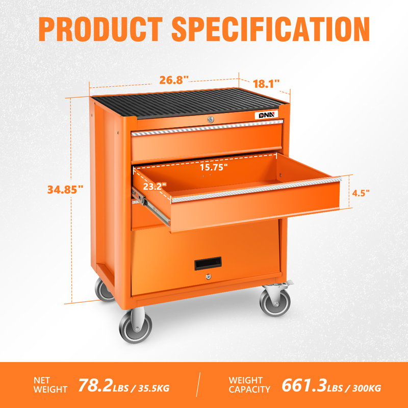 19.6'' W Steel Bottom Rollaway Chest with Wheels