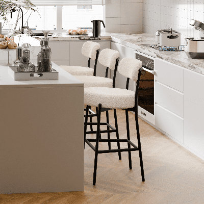 Bar Stools Set of 3, Counter Height Bar Stools with Back and Metal Legs, High Top Island Chairs with Footrest, Sherpa Tall Kitchen Bar Chair Boucle