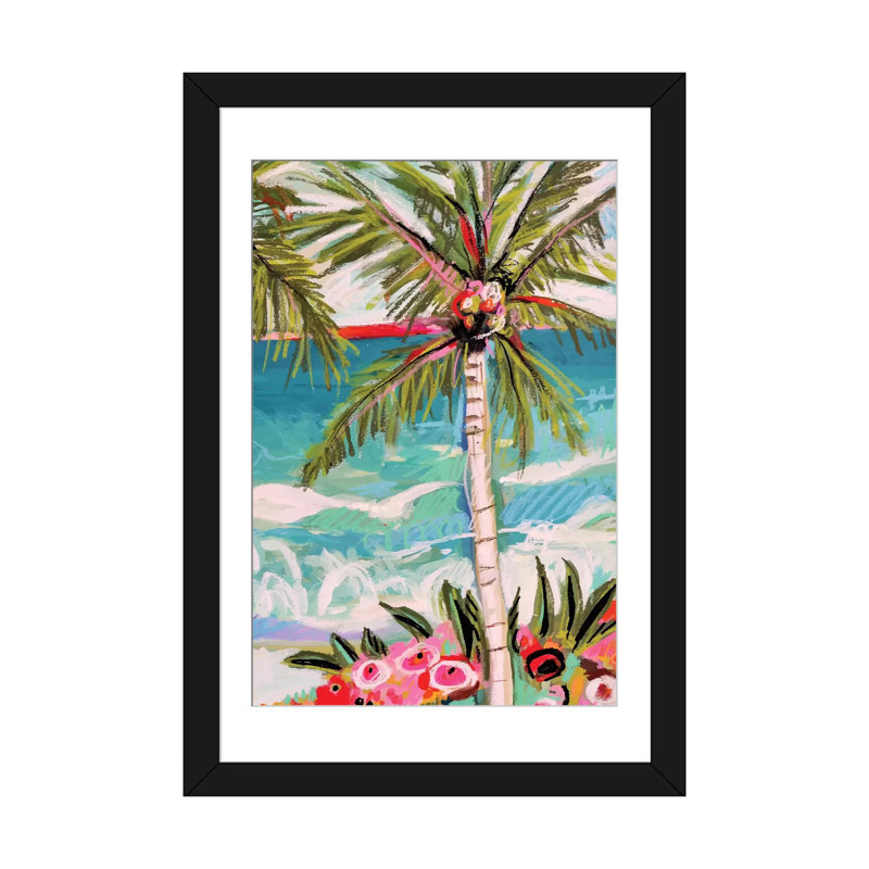 «Palm Tree Whimsy II», impression sur toile, H 24 po x l 16 po x P 1 po, Papier d'art encadré noir, Blanc