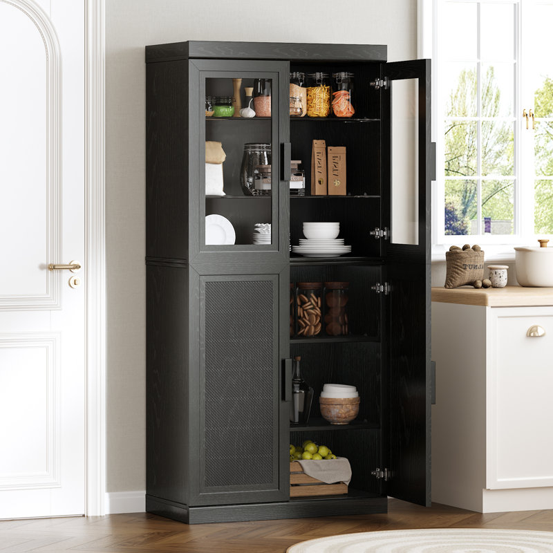Kitchen Sideboard Combination Storage Cabinet with Adjustable Shelves, Black
