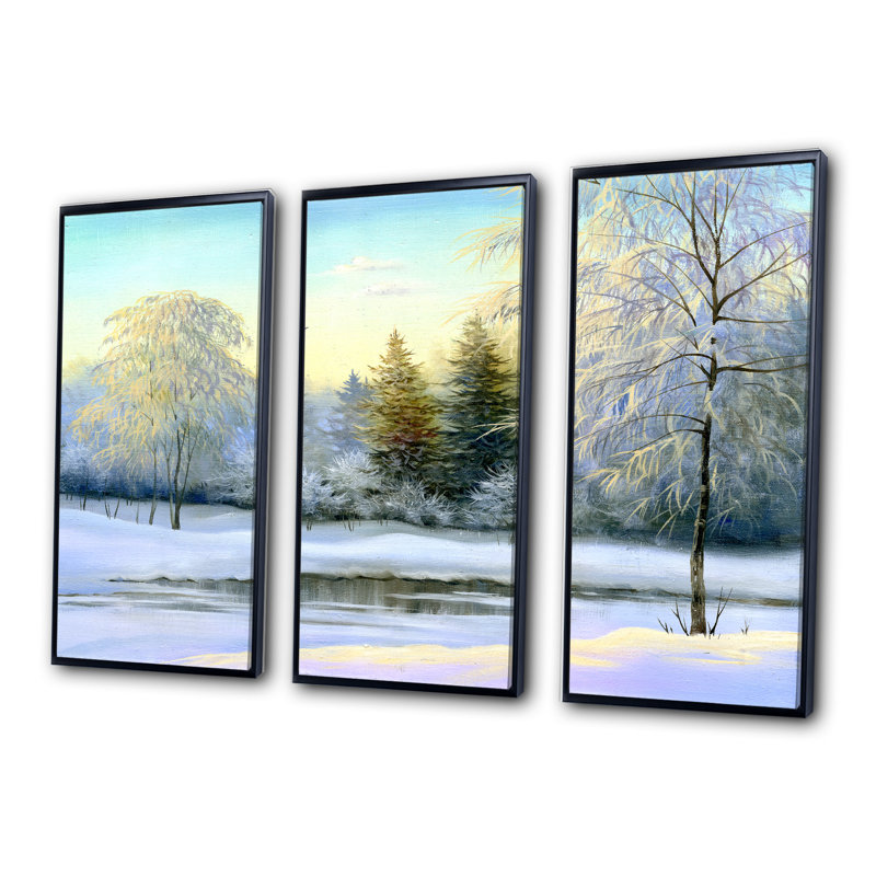 «Beautiful Scenery Winter Forest - Landscape», ensemble d'art mural sur toile encadré, H 32 po x l 48 po x P 1 po, Noir