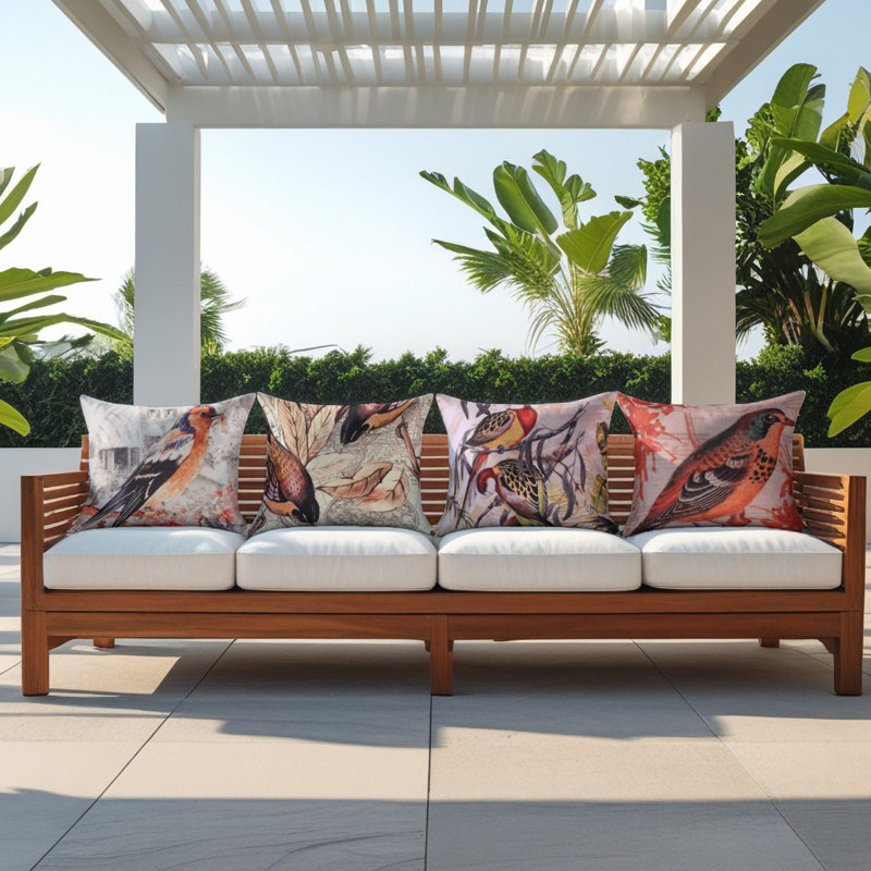 Ensemble de 4 housses de coussin texturées à imprimé d'oiseaux pour décorations et cadeaux de Noël