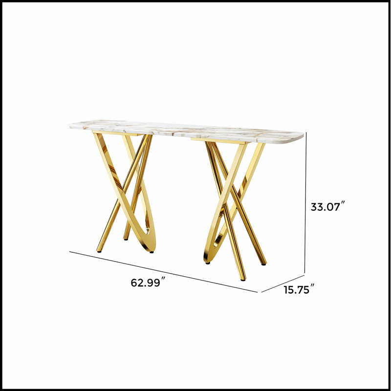Console moderne en acier inoxydable doré à motif de marbre avec miroir