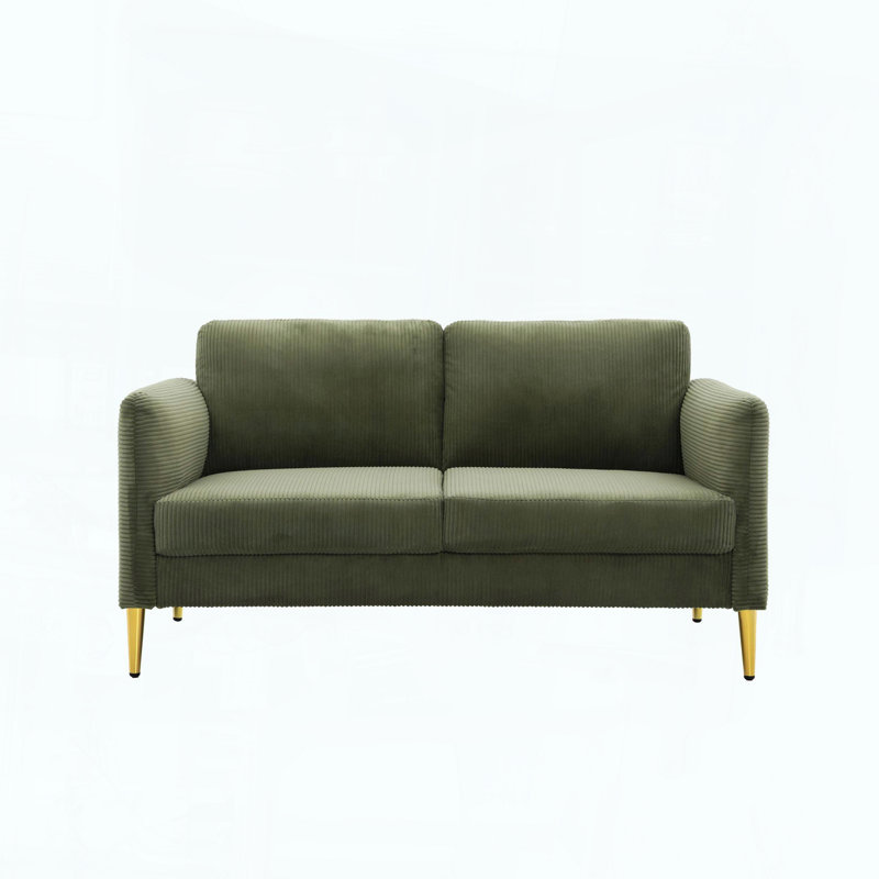 Causeuse compacte Mid-Century avec coussins en velours côtelé moelleux et structure en bois massif, Green Polyester