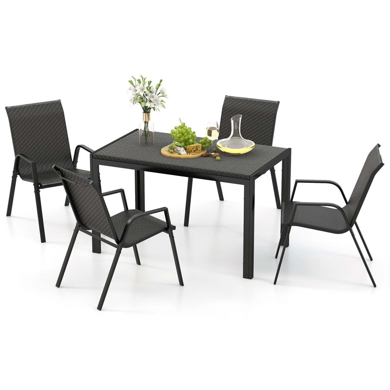 Ensemble de table et chaises d'extérieur en rotin pour osier tissé 5 pièces Ebern Designs