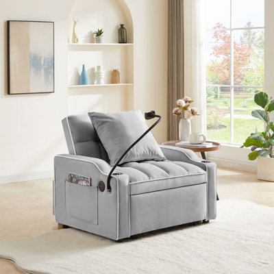 3-in-1 Convertible Pull Out Sleeper Chair Sofa Bed with Multi-Pockets -  Mercer41, 89CF91CEA3174E30B8BBAF396490AE97